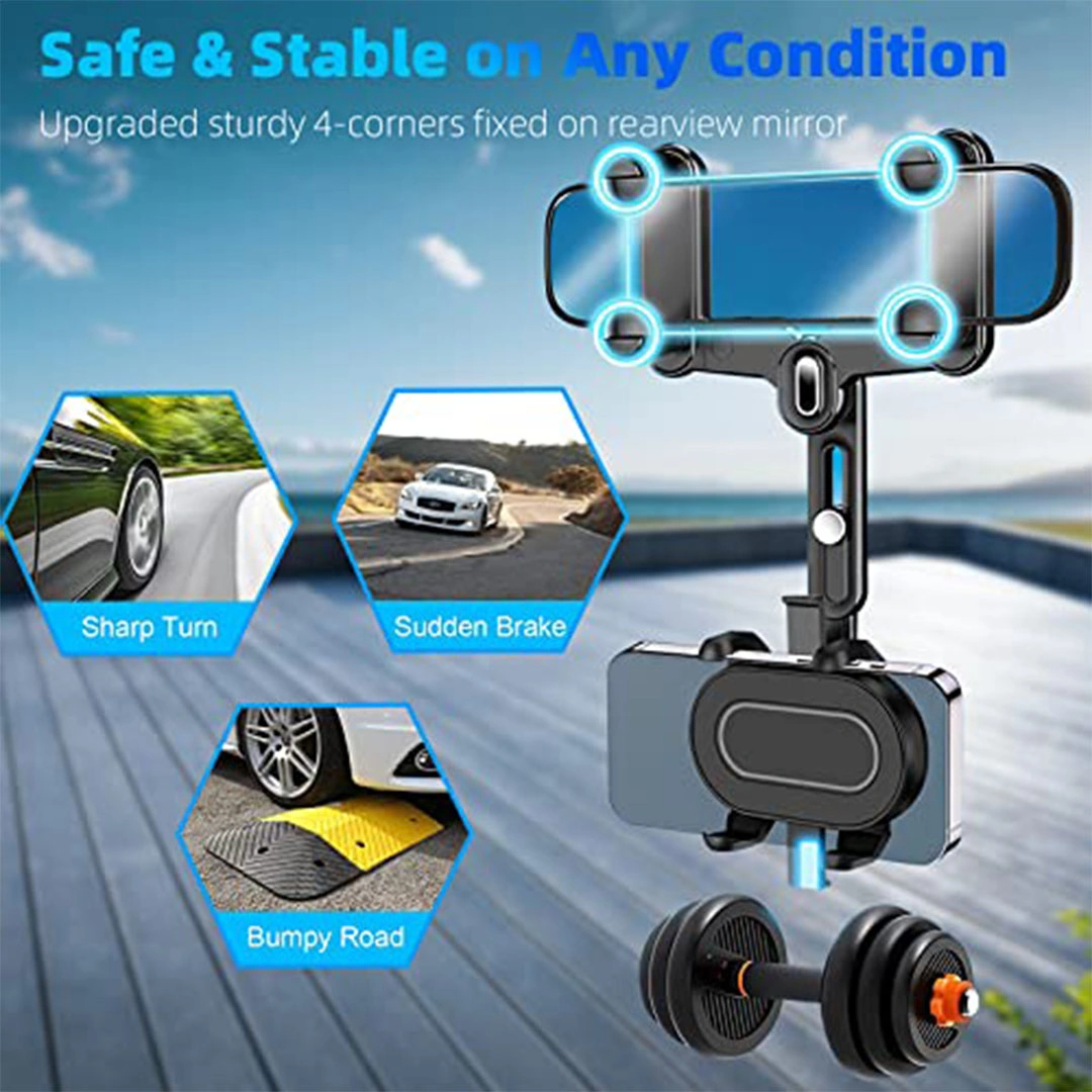 حامل موبايل لمراية الصالون للسيارة متعدد الوظائف وقابل للدوران - يونيفرسال