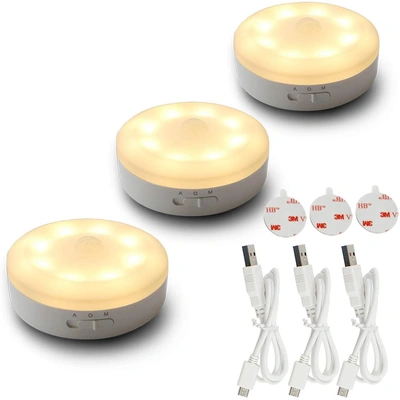 مصباح LED مع مستشعر حركة - 3 قطع - أبيض