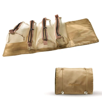 حقيبة مستحضرات تجميل للسفر 4 في 1 - قابلة للطي ومقاومة للماء - بيج