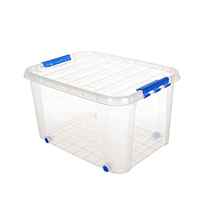 علبة تخزين بلاستيك خفيفة الوزن من الوطنية - 47 لتر - شفافة/أزرق
