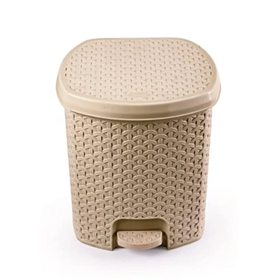 سلة مهملات من البلاستيك والراتان - بيج - سعة 12 لتر