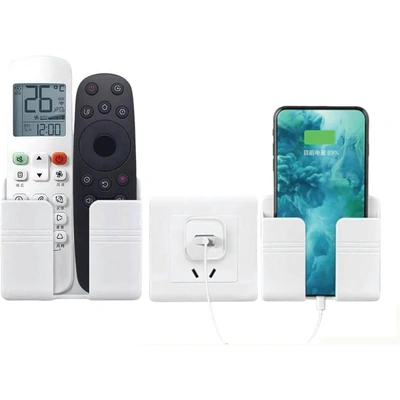 حامل الموبايل و الريموت المثبت على الحائط - 2 قطعة - أبيض