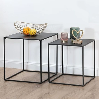 طقم طاولة جانبية مكعب معدن - 2 قطعة - أسود