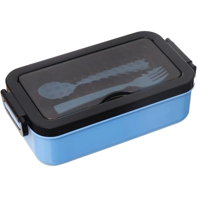 لانش بوكس بلاستيك محكم الاغلاق مع ملعقة وشوكة - بيبي بلو - 12*21*7 سم