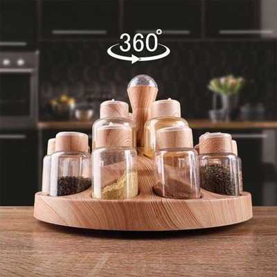 طقم توابل بقاعدة دوارة - 15 قطعة - شفاف