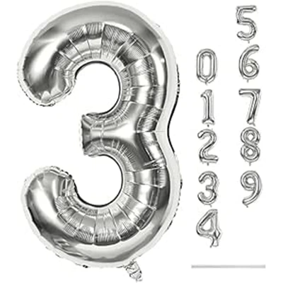 بالون حفلات شكل رقم 3 - 81 سم - فضي