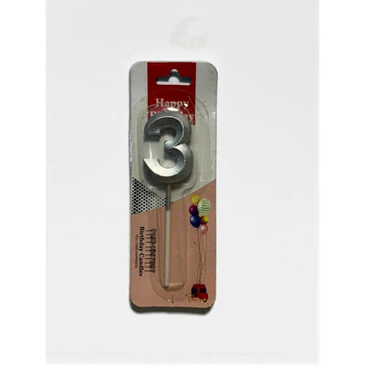 شمعة اعياد ميلاد صغيرة رقم 3 - فضي - RAM16-333