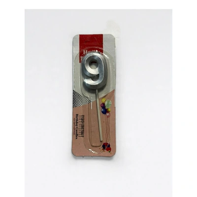 شمعة اعياد ميلاد صغيرة رقم 9 - فضي - RAM16-339