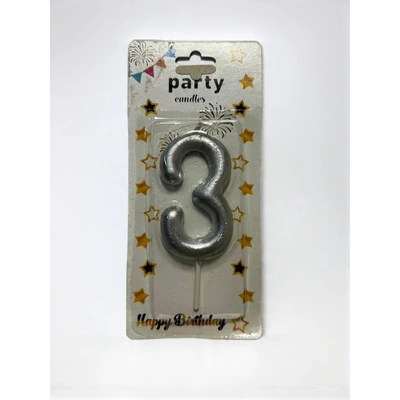 شمعة اعياد ميلاد كبيرة رقم 3 - فضي - RAM16-353