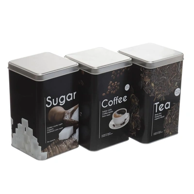 طقم توابل وشاي وسكر وقهوة 3 قطع - أسود