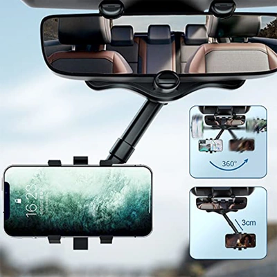 حامل هاتف للسيارة بمرآة الرؤية الخلفية القابلة للدوران 360 درجة