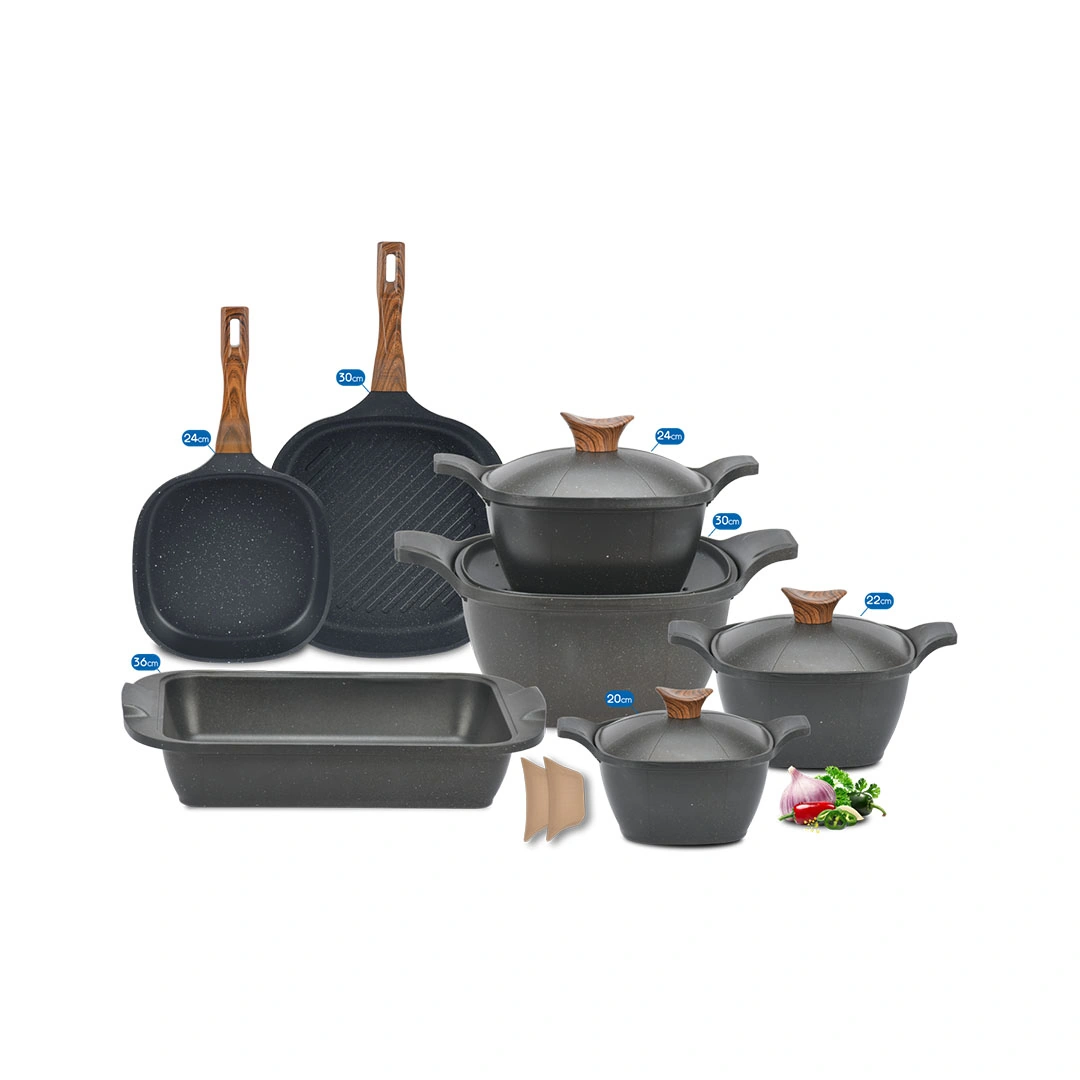 طقم حلل نيوكلاين جرانيت 11 قطعة - أسود