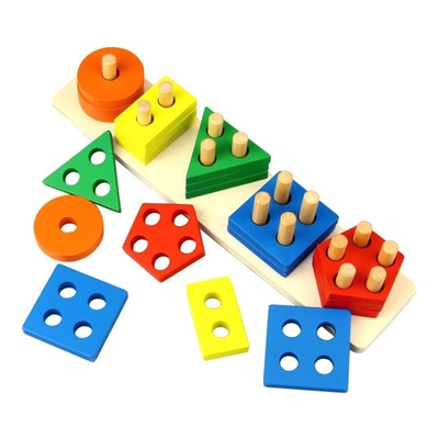 لعبة مونتيسوري فرز ألوان وأشكال خشبية للأطفال الصغار