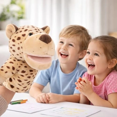 دمية يد من القطيفة الناعمة مع أذرع فم متحركة - فهد