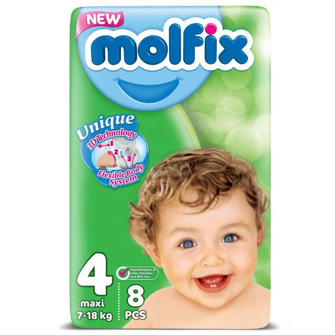 حفاضات مولفيكس مقاس 4 ثلاثية الأبعاد - 8 قطع