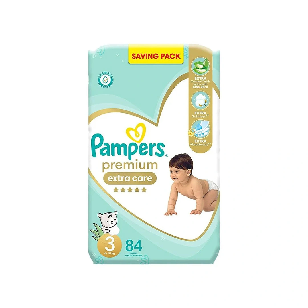 حفاضات اكسترا كير بريميوم مقاس 3 بلوشن الالوفيرا 6-10 كجم بامبرز - 84 قطعة