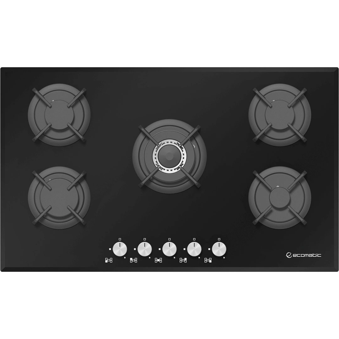 بوتجاز بيلت إن إيكوماتيك غاز - 92 سم - 5 شعلة – كريستال أسود S907RC