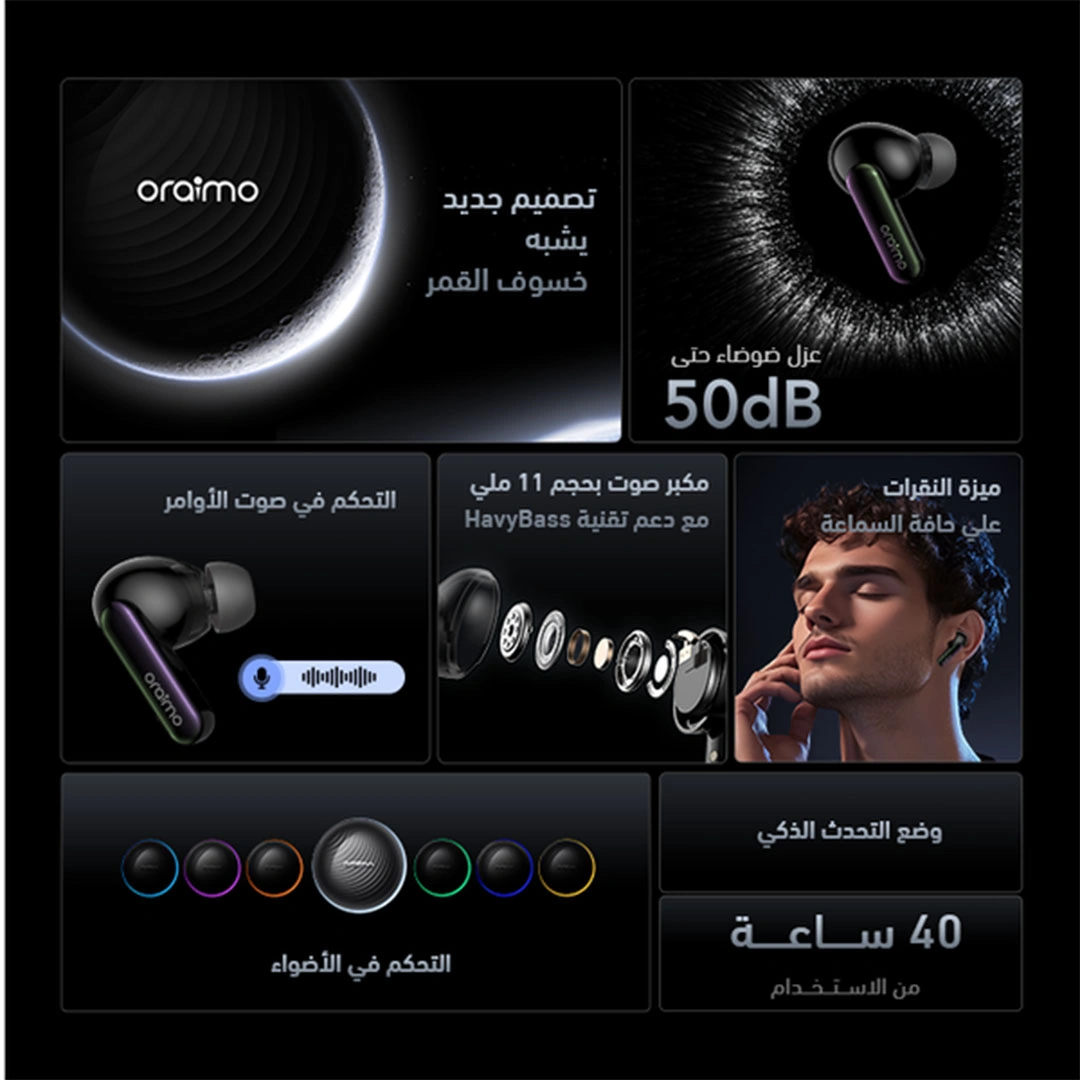 سماعات أذن لاسلكية أورايمو - رمادي فضائي - OTW-630