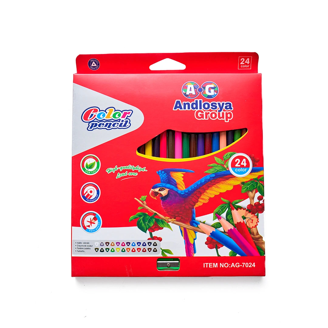 مجموعة ألوان خشبية قصيرة 24 لون مع براية - AG-7024