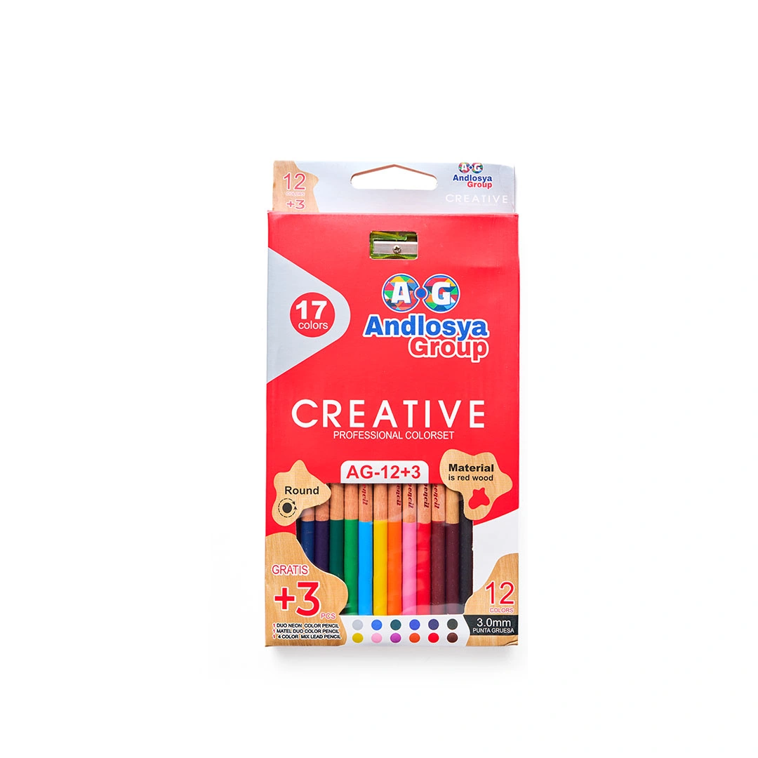 علبة ألوان خشبية فاخرة 12 لون طويل مع براية - AG