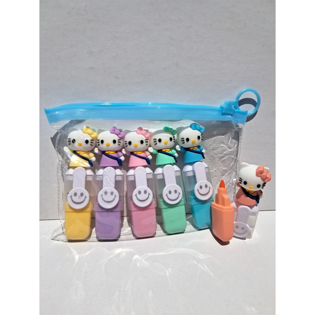 باكيت قلم هايلايتر صغير شكل قطة - 6 قطع - SY-709-13