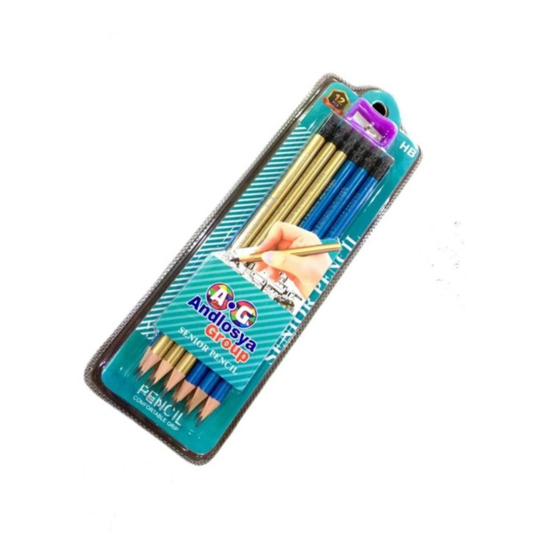 علبة فاكيوم قلم رصاص ميتالك مع براية - 12 قلم - AG-026