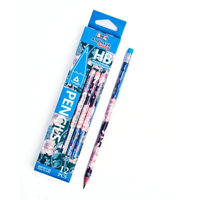 قلم رصاص خشب مستورد  شكل مثلث  - علبة 12 قلم باستيكة - أزرق