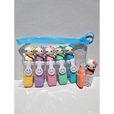 باكيت قلم هايلايتر صغير شكل قطة - 6 قطع - SY-709-13