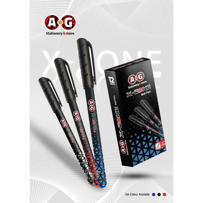 قلم جاف  X-ZONE - 07 مللي أسود - 12 قلم