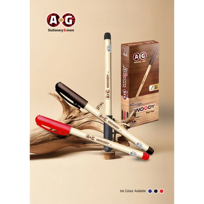 قلم جاف WOODY- 0.7 مللي- أزرق - 12 قلم