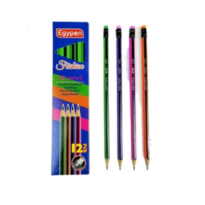علبة قلم رصاص فاشون بأستيكة - 12 قلم - متعدد الألوان