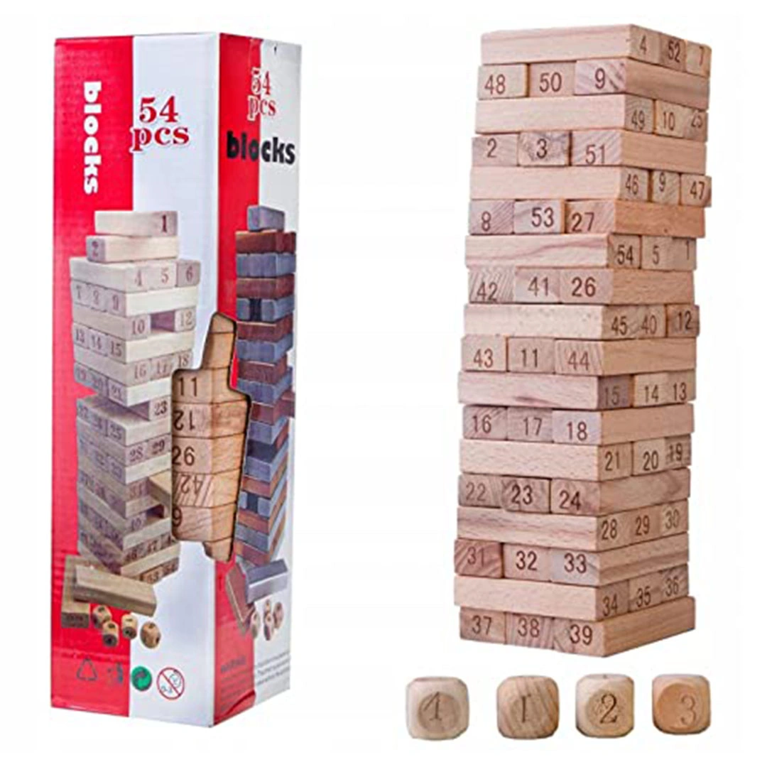لعبة برج التكديس الخشبية - 54 قطعة