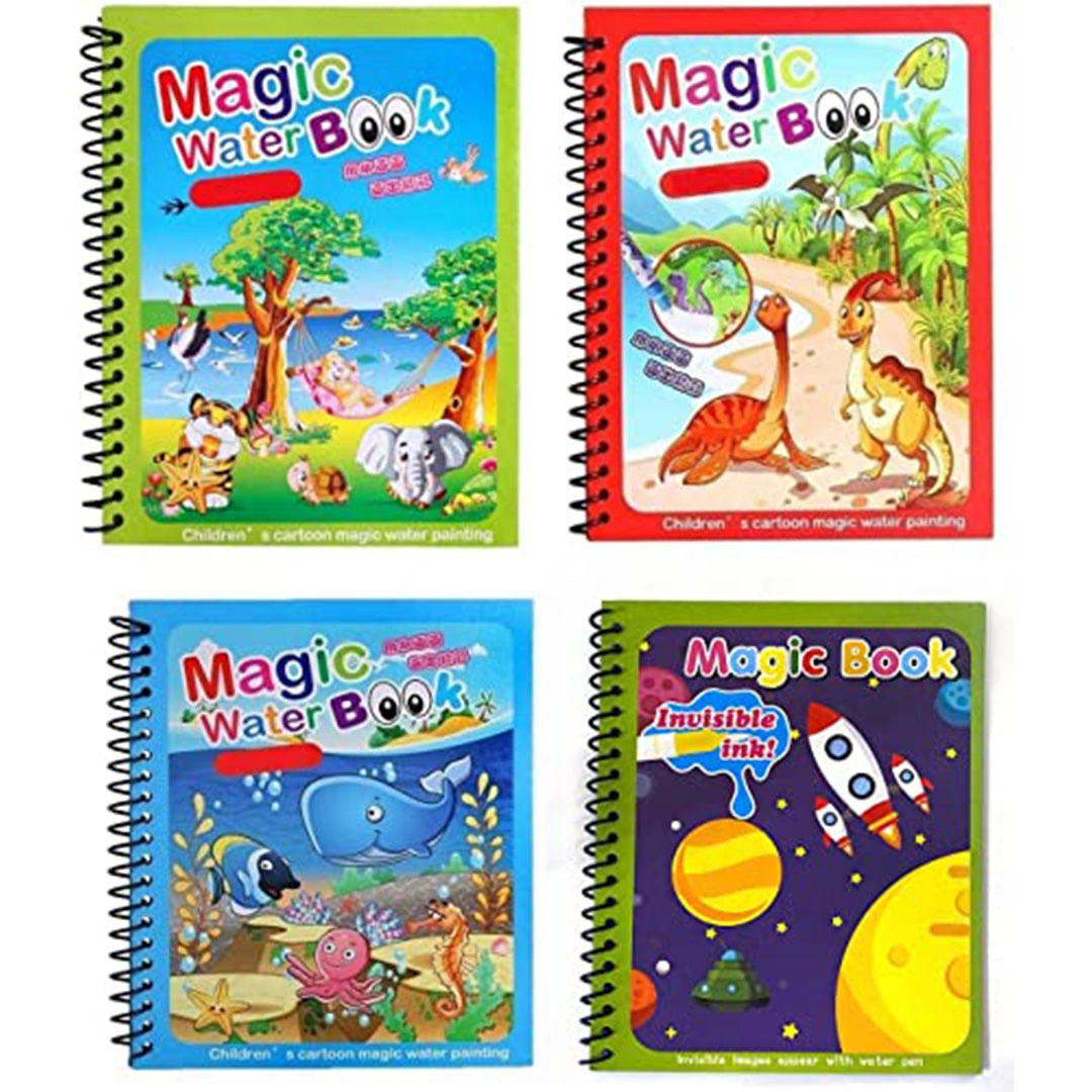 كتاب تلوين مائي سحري قابل لإعادة الاستخدام - 4 كتب