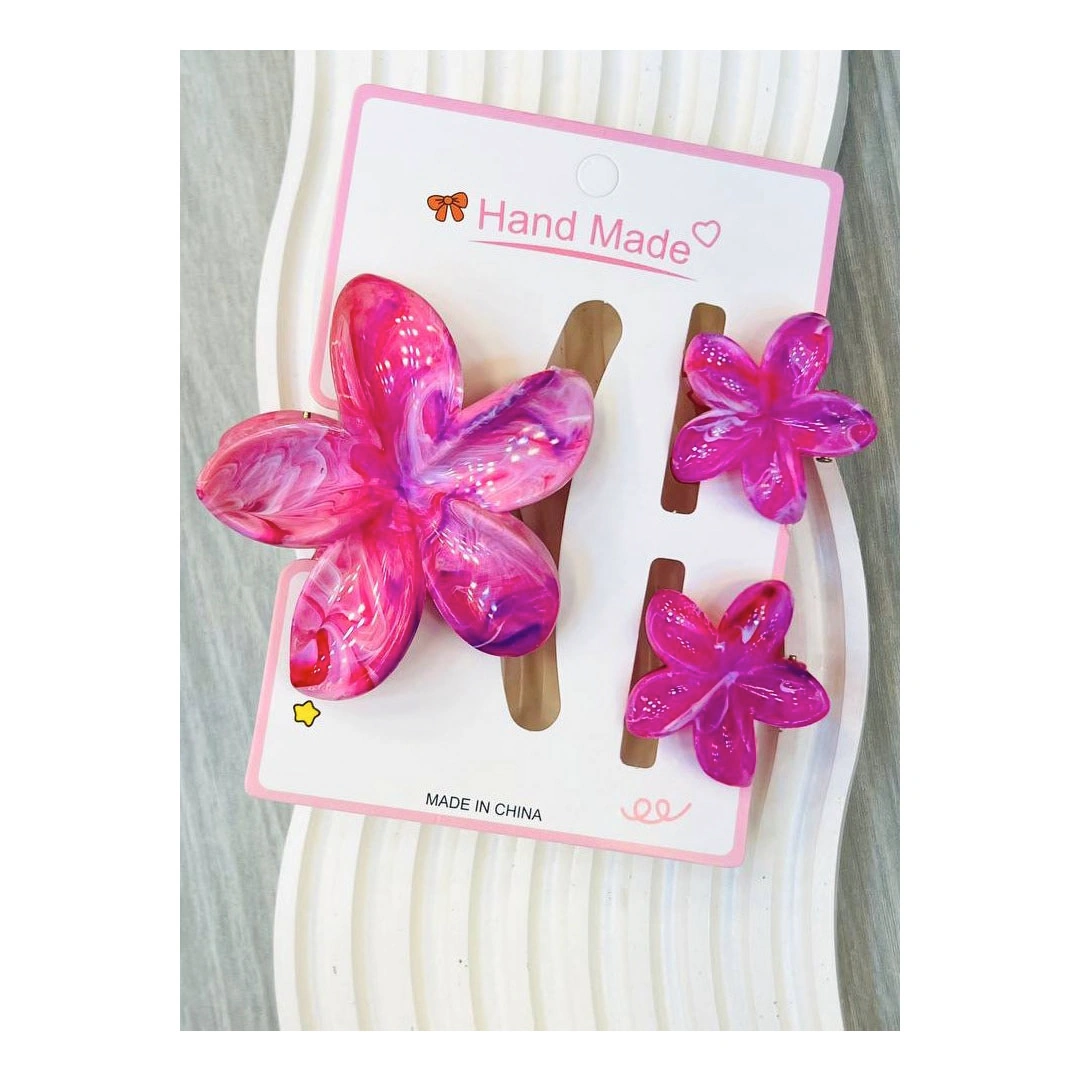 مشابك الشعر شكل زهور - فوشيا