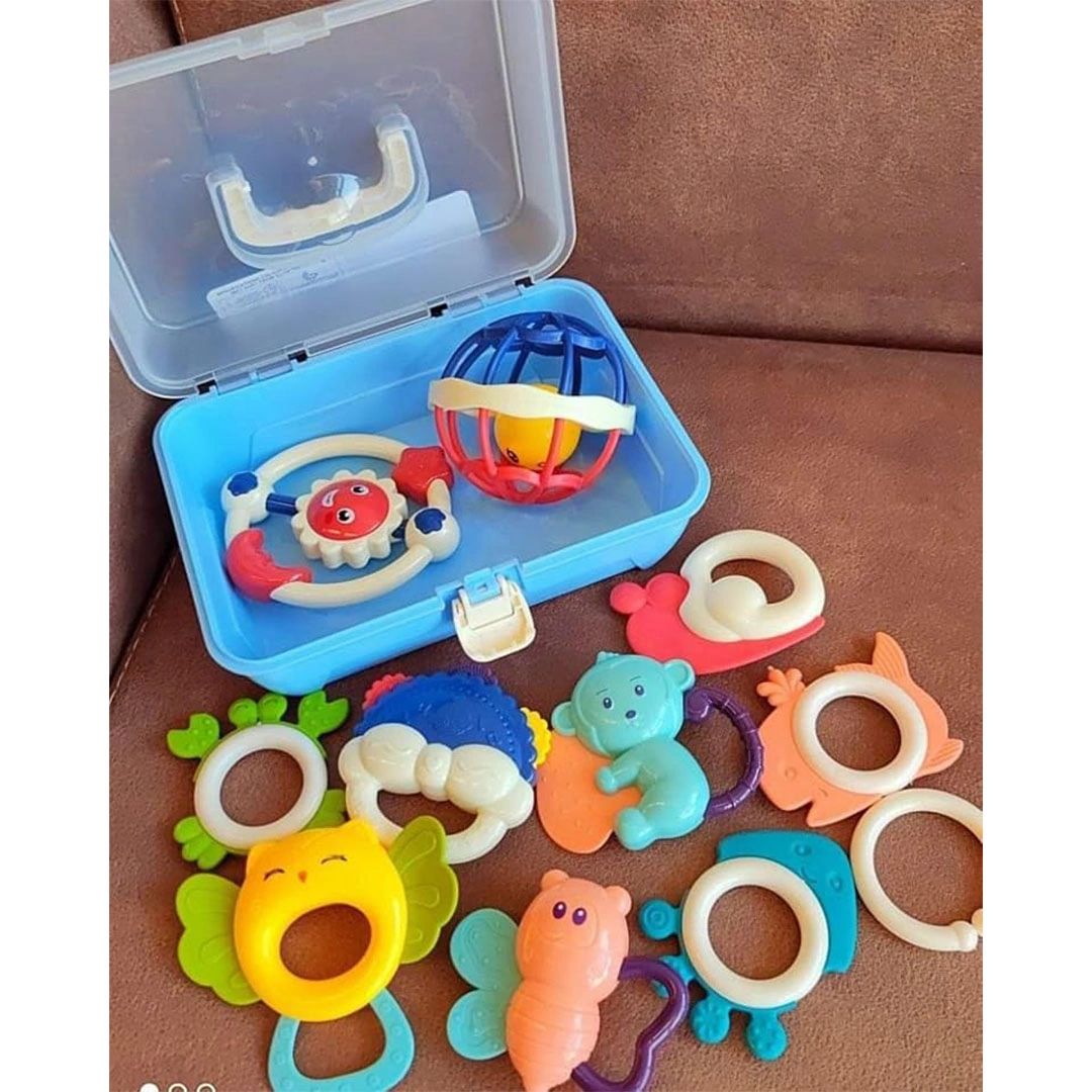 كرات مطاطية وخشخيشات للأطفال - 11 قطعة - أزرق