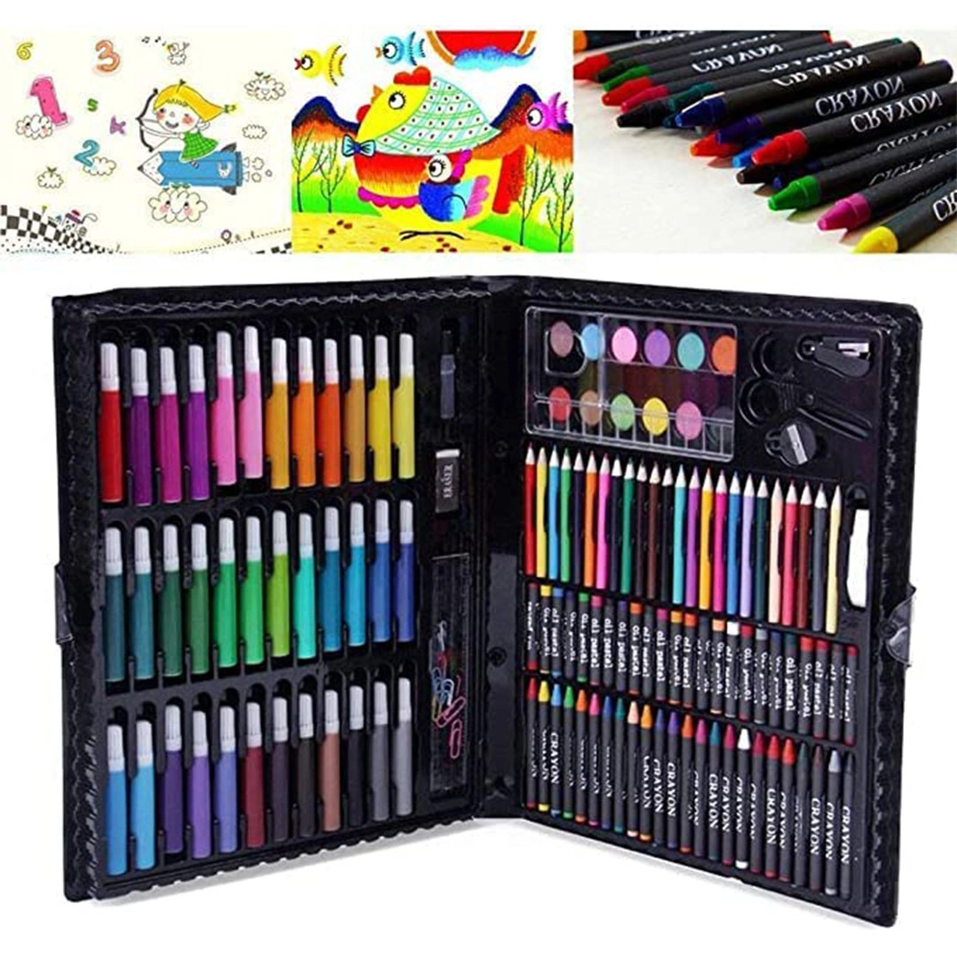 مجموعة فنية فاخرة للأطفال - 150 قطعة - أسود