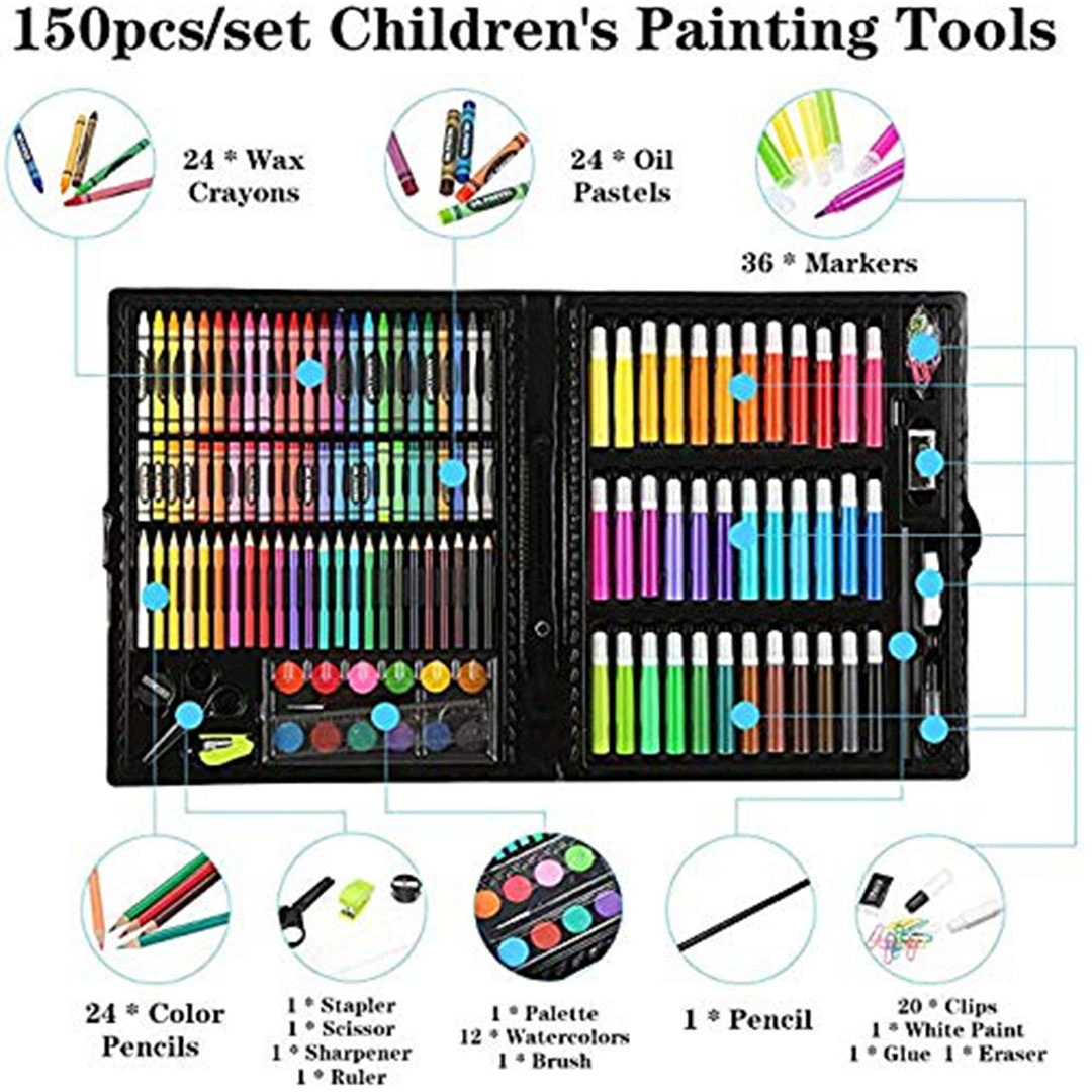 مجموعة رسم وتلوين فنية للأطفال - 150 قطعة