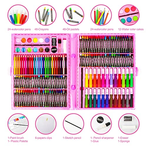 مجموعة فنية للرسم والتلوين للأطفال - 168 قطعة