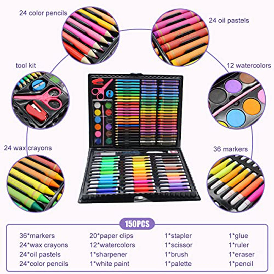 مجموعة أدوات رسم فنية للأطفال - 150 قطعة