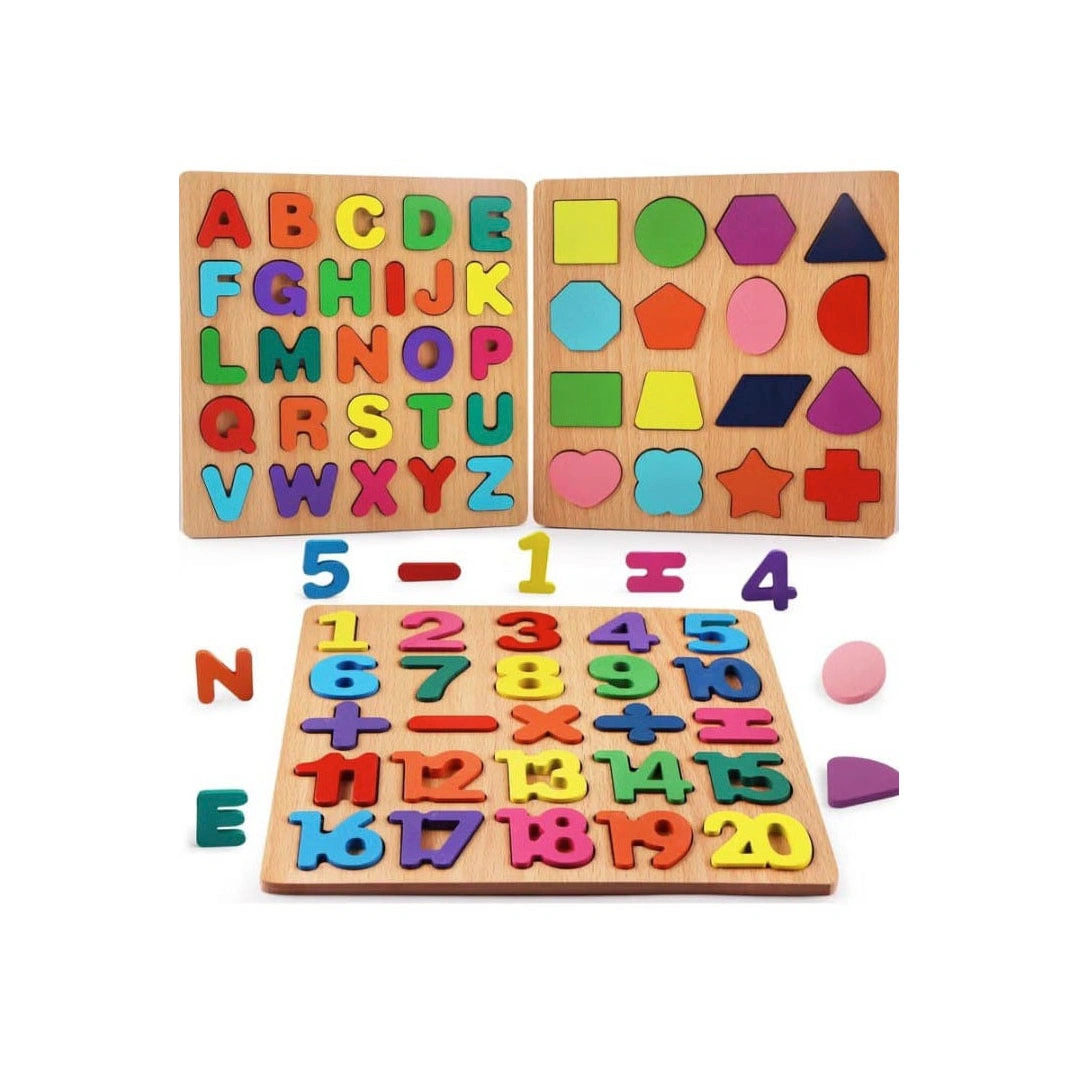 ألغاز تعليمية خشبية للأطفال بأحرف أبجدية وأرقام وأشكال