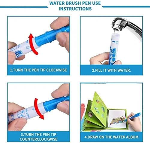 كتاب تلوين مائي سحري قابل لإعادة الاستخدام - 4 كتب