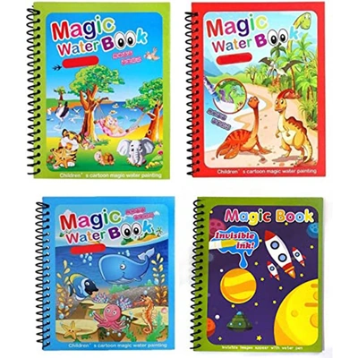 كتاب تلوين مائي سحري قابل لإعادة الاستخدام - 4 كتب