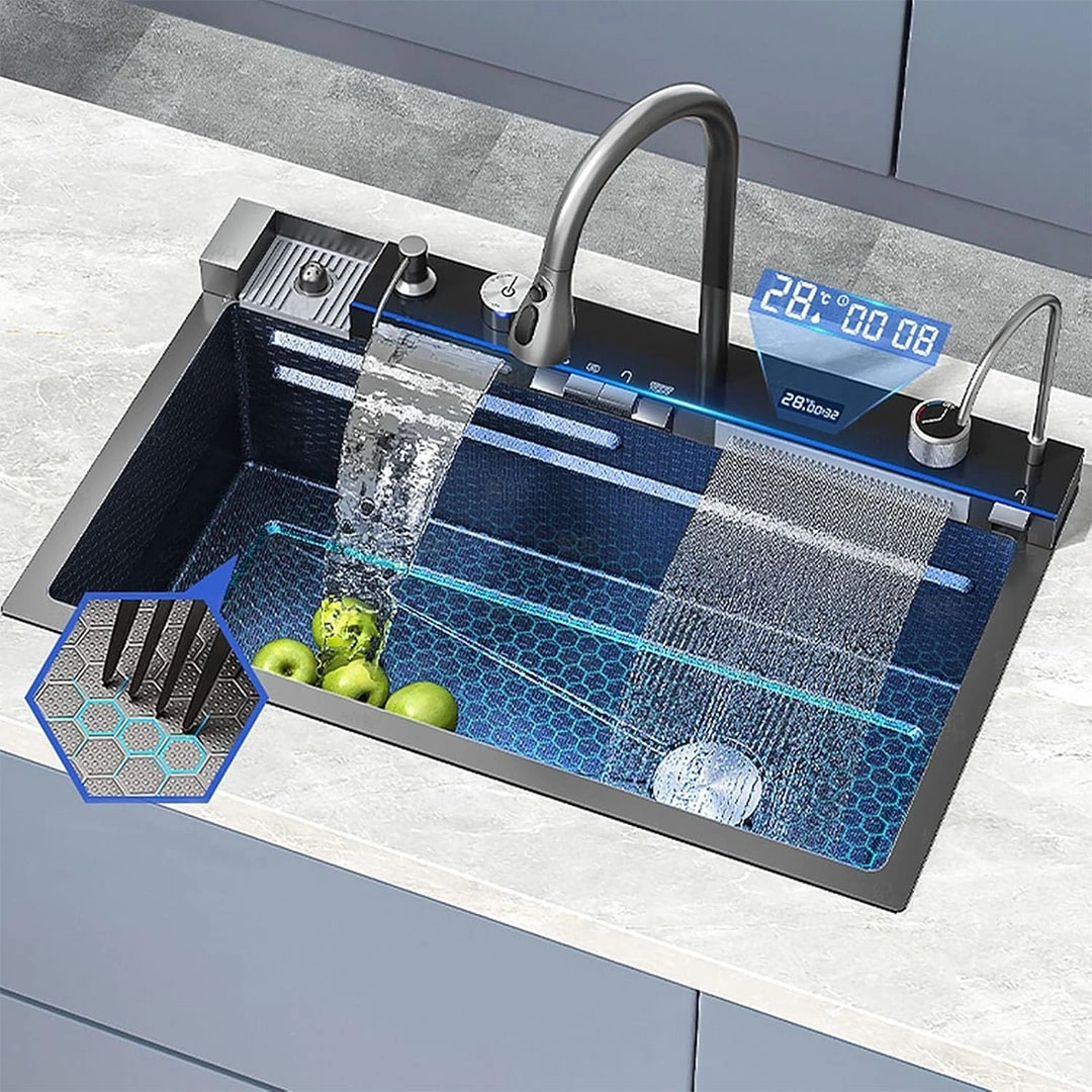 حوض مطبخ سمارت - ٥ زرار - رمادي