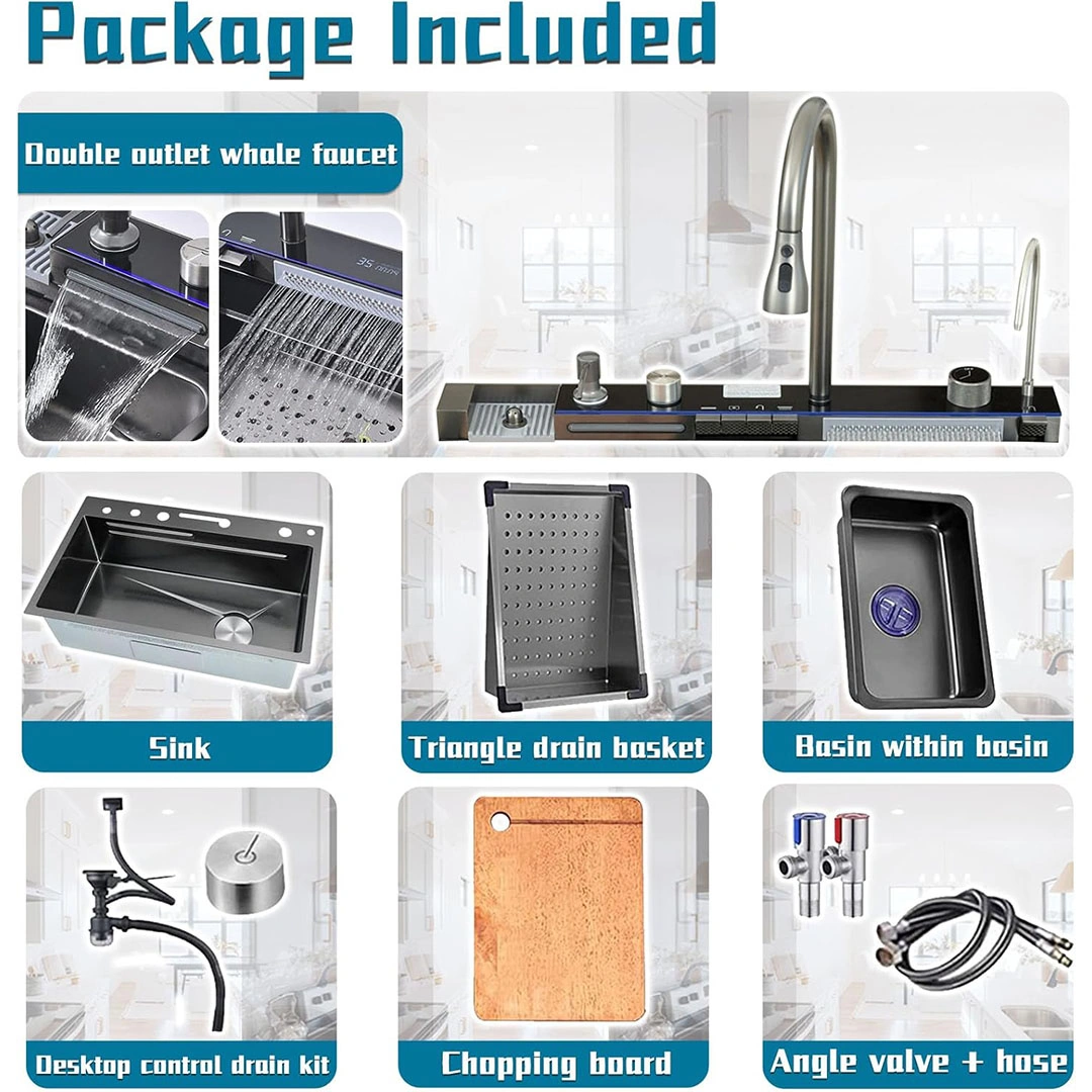 حوض مطبخ سمارت - ٥ زرار - رمادي