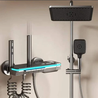 شاور دجيتال ليد + شاشة - 5 قطع - أسود