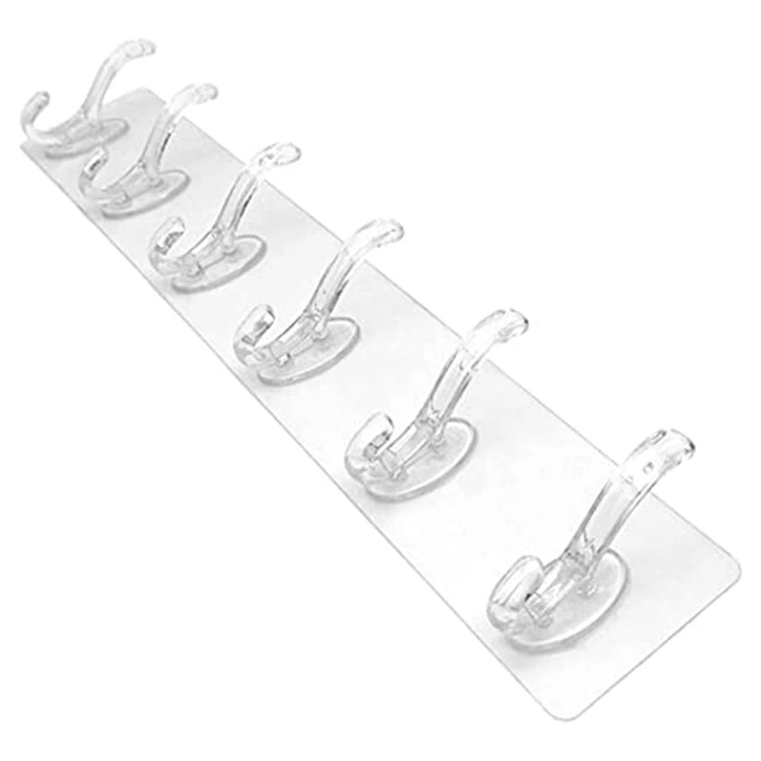 شماعه سيليكون مرنة لاصقة للتعليق - 6 خطافات - 40 × 8 سم