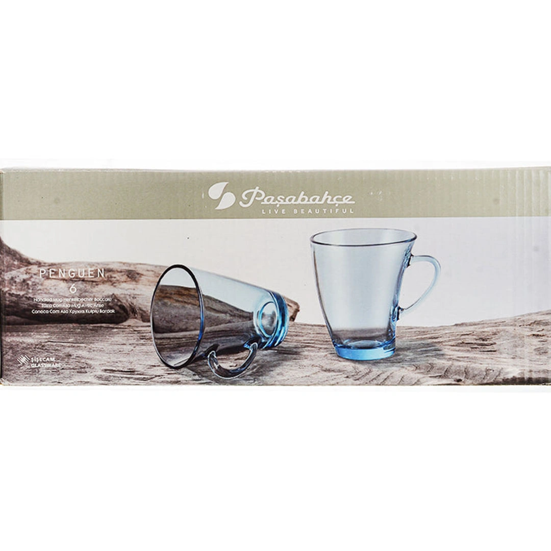 طقم مج شاي بينجون ألوان تركي - زجاج - شفاف - 6 قطع