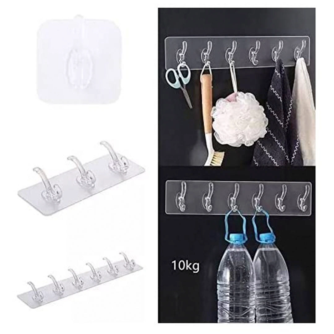 شماعه سيليكون مرنة لاصقة للتعليق - 6 خطافات - 40 × 8 سم