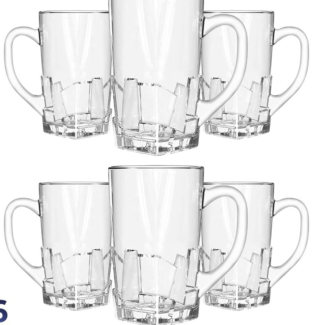 طقم مج شاي تكساس - 6 قطع - زجاج شفاف