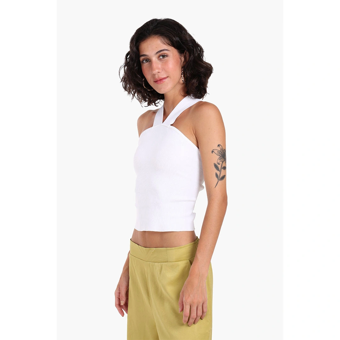 كلو بلوزة حريمي قصيرة بظهر متقاطع - أبيض